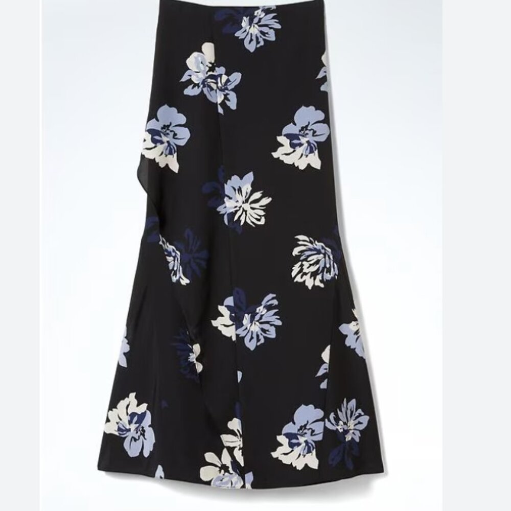 Banana Republic Flounce Floral Maxi Skirt black blue silky 12
